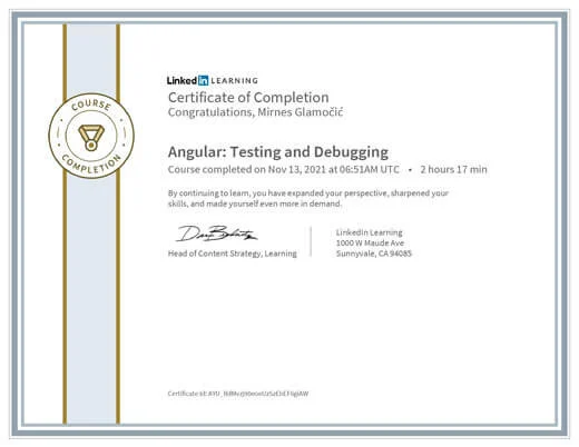 Certificate Angular Testing and Debugging