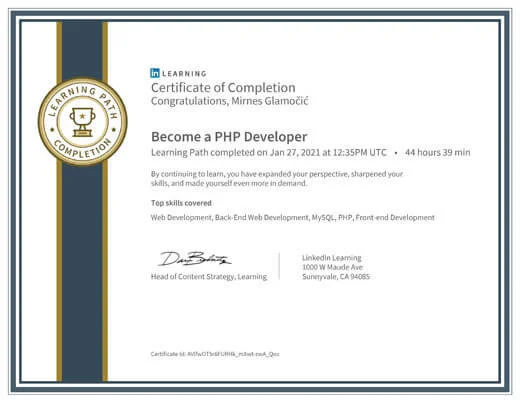 Certificate Become a PHP Developer