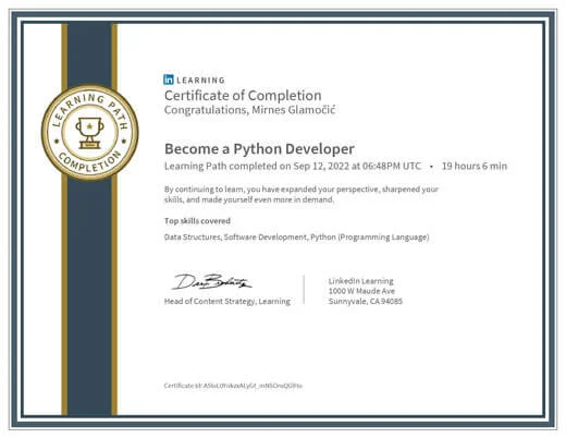 Certificate Become a Python Developer