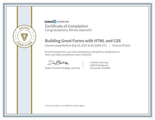 Certificate Building Great Forms with HTML and CSS