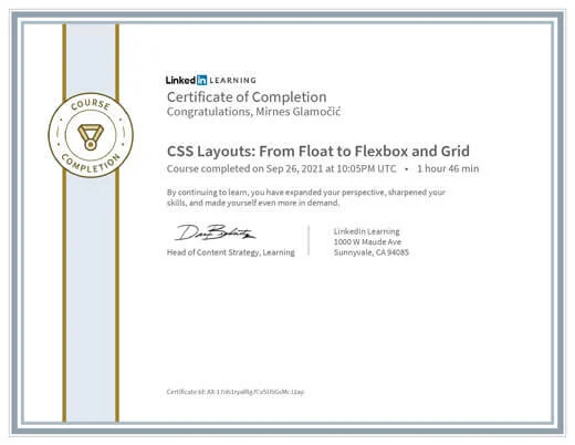 Certificate CSS Layouts From Float to Flexbox and Grid
