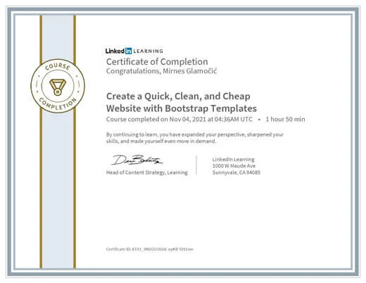 Certificate Create a Quick Clean and Cheap Website with Bootstrap Templates
