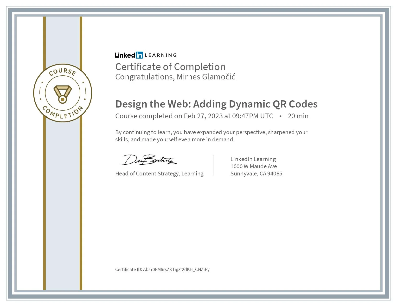 Certificate Design the Web Adding Dynamic QR Codes