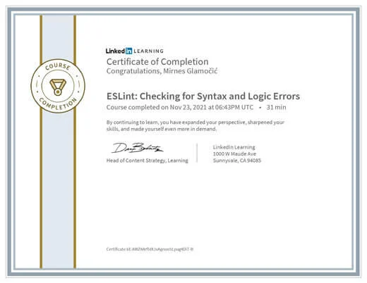 Certificate ESLint Checking for Syntax and Logic Errors
