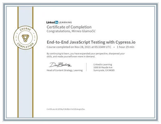 Certificate EndtoEnd JavaScript Testing with Cypress.io