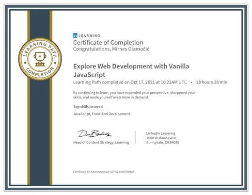 Certificate Explore Web Development with Vanilla JavaScript