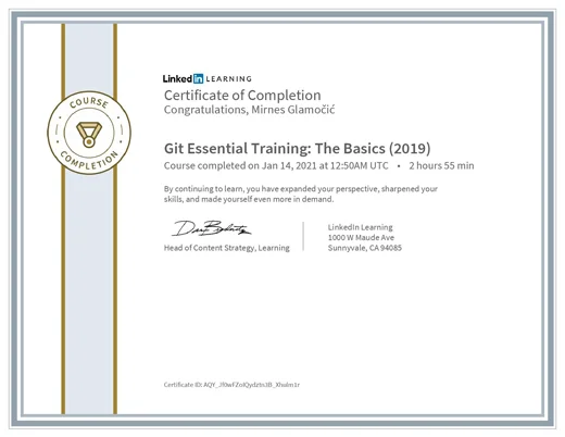 Certificate Git Essential Training The Basics