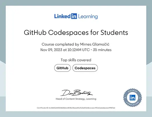 Certificate GitHub Codespaces for Students