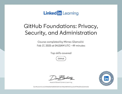 Certificate GitHub Foundations Privacy Security and Administration
