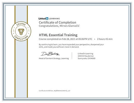 Certificate HTML Essential Training