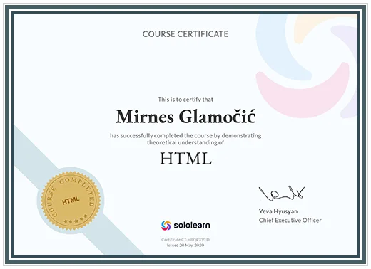 Certificate HTML SoloLearn