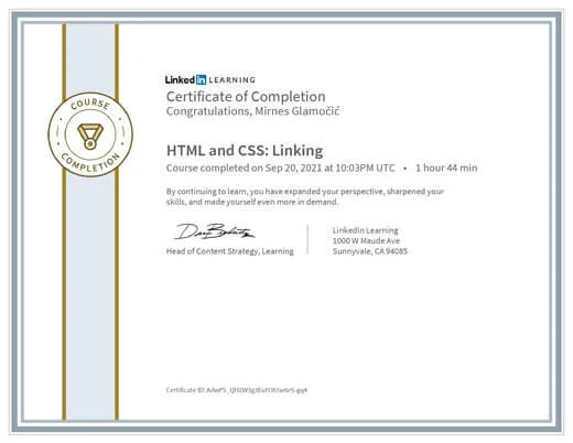 Certificate HTML and CSS Linking