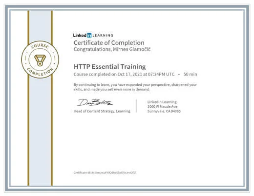 Certificate HTTP Essential Training