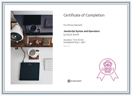 Certificate JavaScript Syntax and Operators