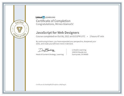 Certificate JavaScript for Web Designers