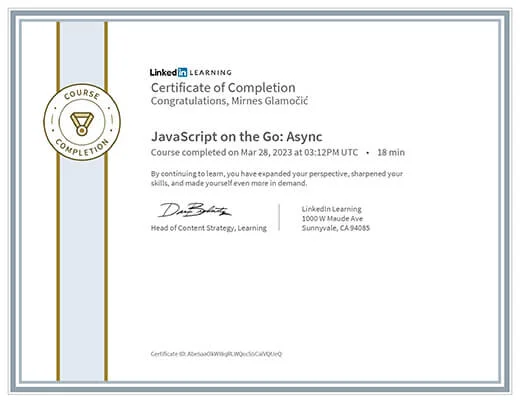 Certificate JavaScript on the Go Async