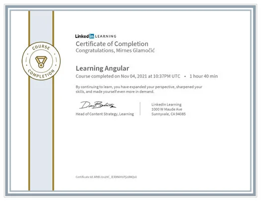Certificate Learning Angular 