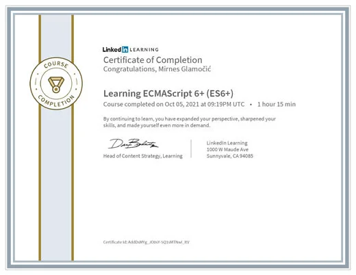 Certificate Learning ECMAScript 6 ES6