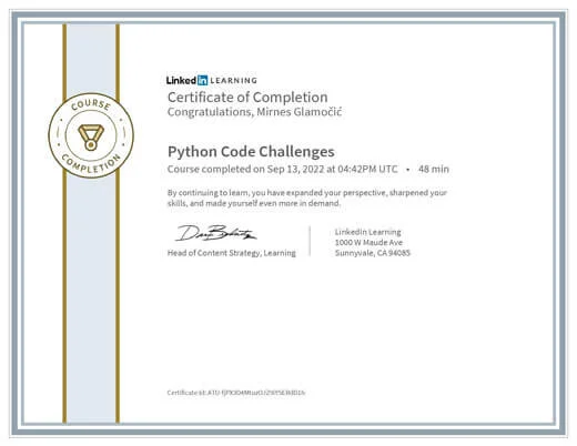 Certificate Python Code Challenges