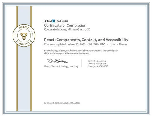 Certificate React Components Context and Accessibility