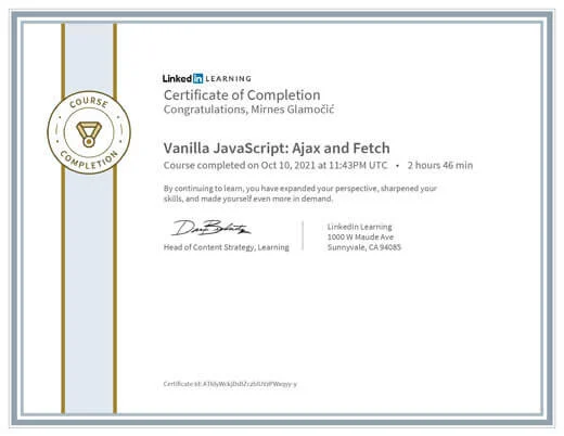 Certificate Vanilla JavaScript Ajax and Fetch