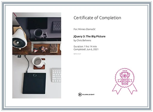 Certificate jQuery 3 The Big Picture