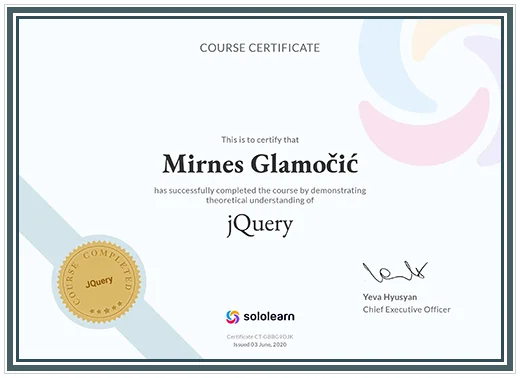 Certificate jQuery SoloLearn