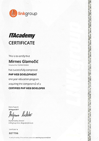 ITAcademy Certificate PHP Web Development by Mirnes Glamočić